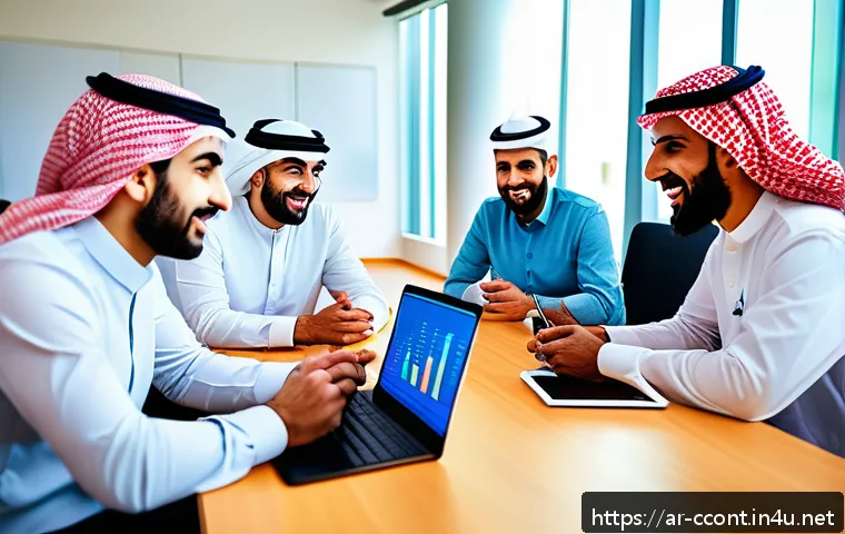 문화콘텐츠 기획사가 알아야 할 기획 문서 작성법 - A vibrant digital cultural project team meeting in a modern Middle Eastern office, featuring diverse...
